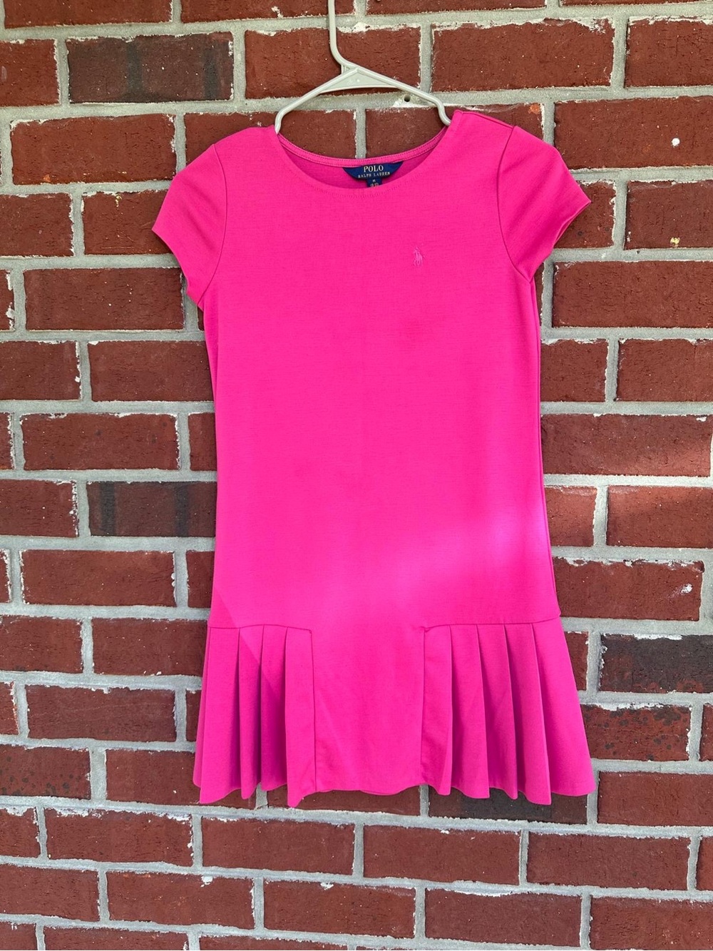Polo by Ralph Lauren Girls Bright Pink Short Sleeve Pleated-Hem Dress